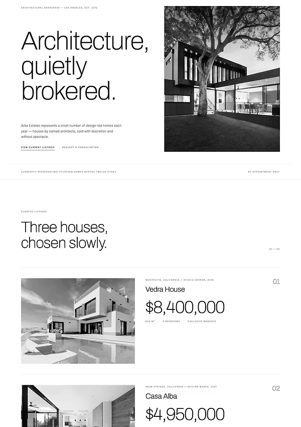 Arke Estates — architectural real-estate brokerage