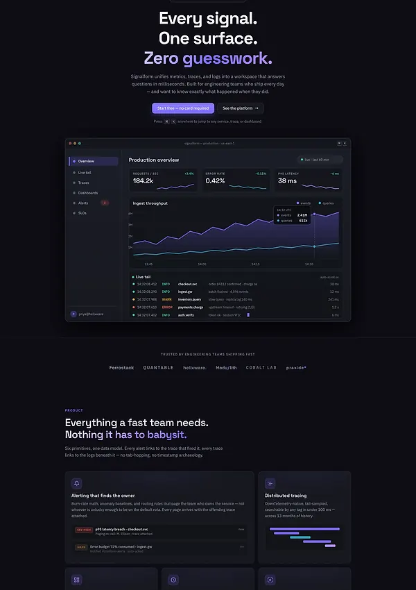 Signalform — observability platform dashboard
