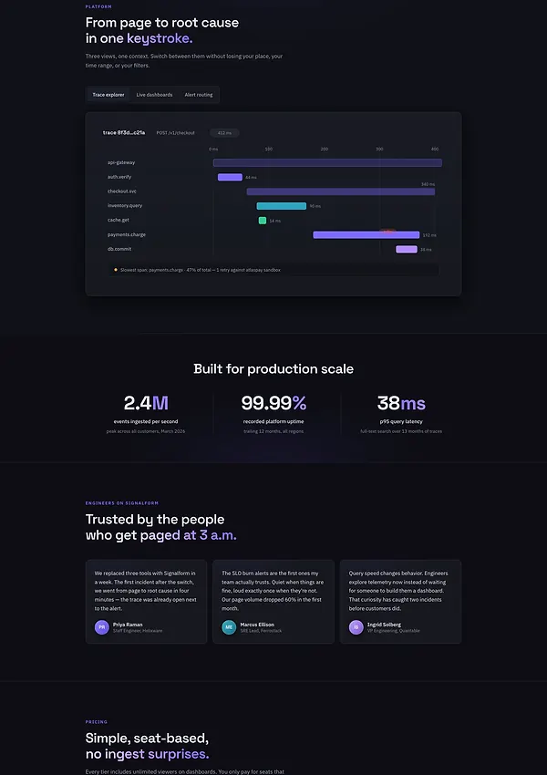 Signalform — traces, metrics and logs on one surface