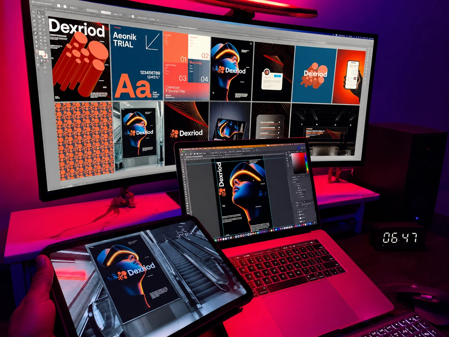 Graphic design work on a studio desk