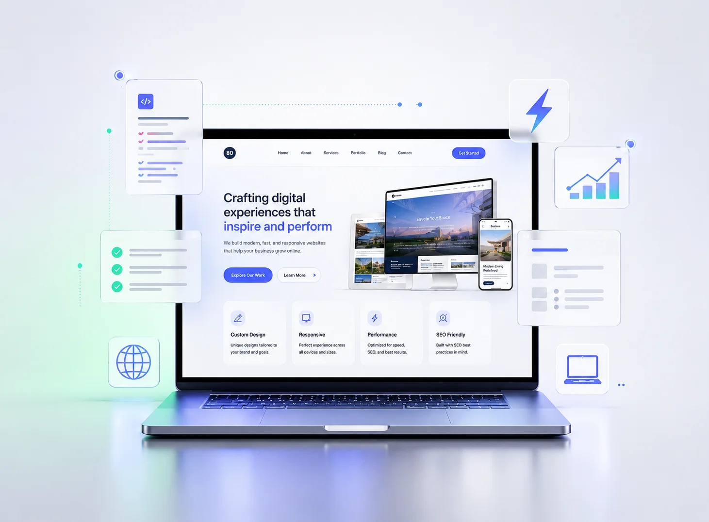 A website design shown on a laptop